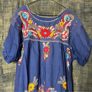 Vintage Blue Peacock Mexicana Dress XL